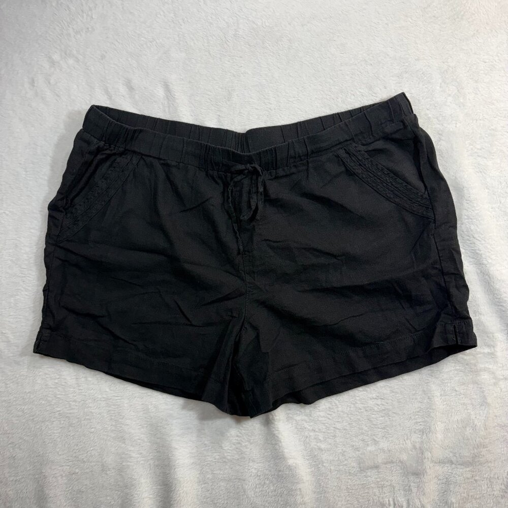 Briggs XXL Black Linen Shorts Elastic Waist Casual Summer Comfy Beach Minimalist